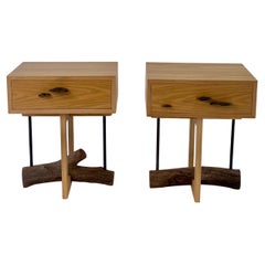 Set di comodini in olmo Branch di Chris Lehrecke con maniglie a fungo in bronzo
