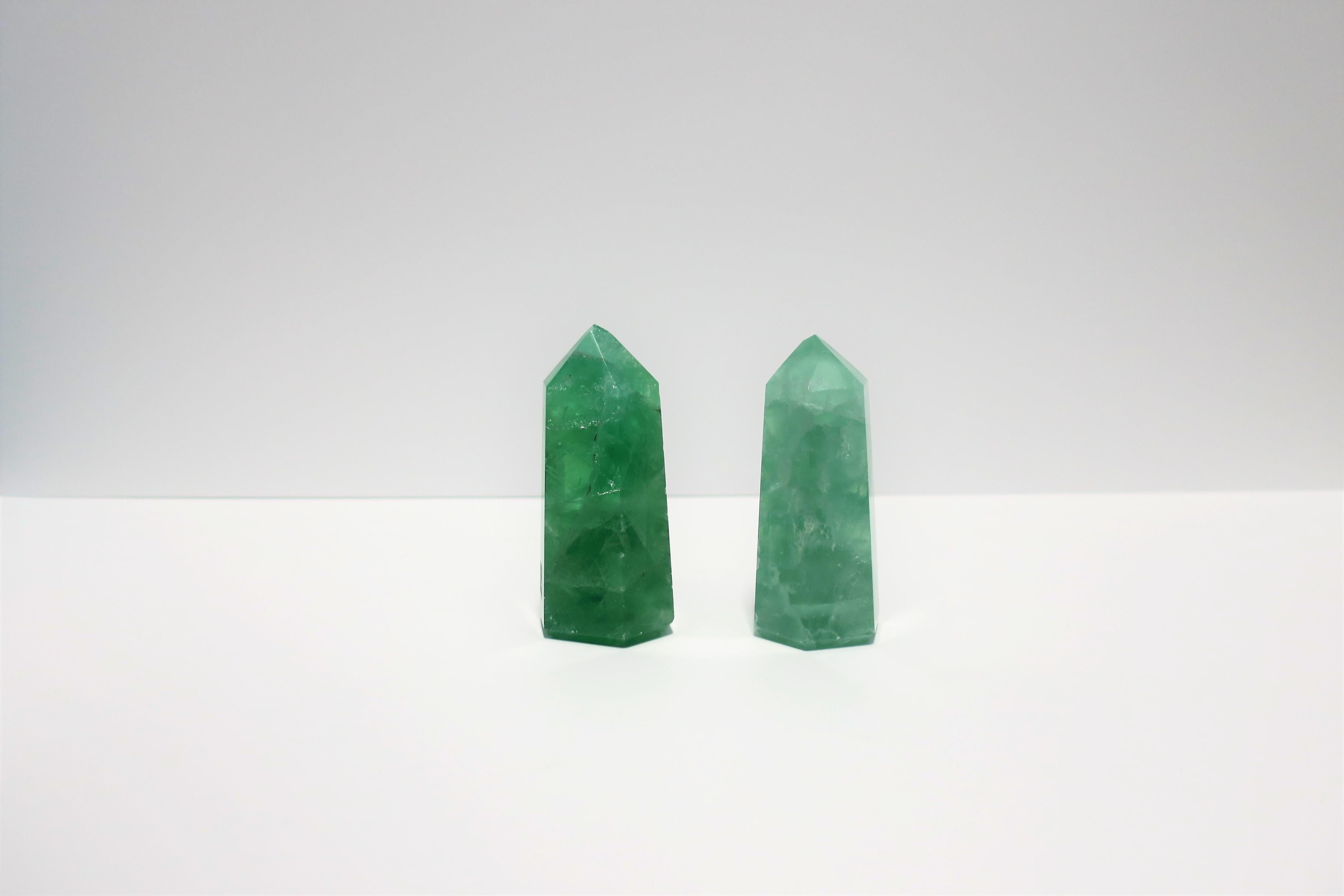 Organic Modern Pair of Emerald Green Crystal Sculptures