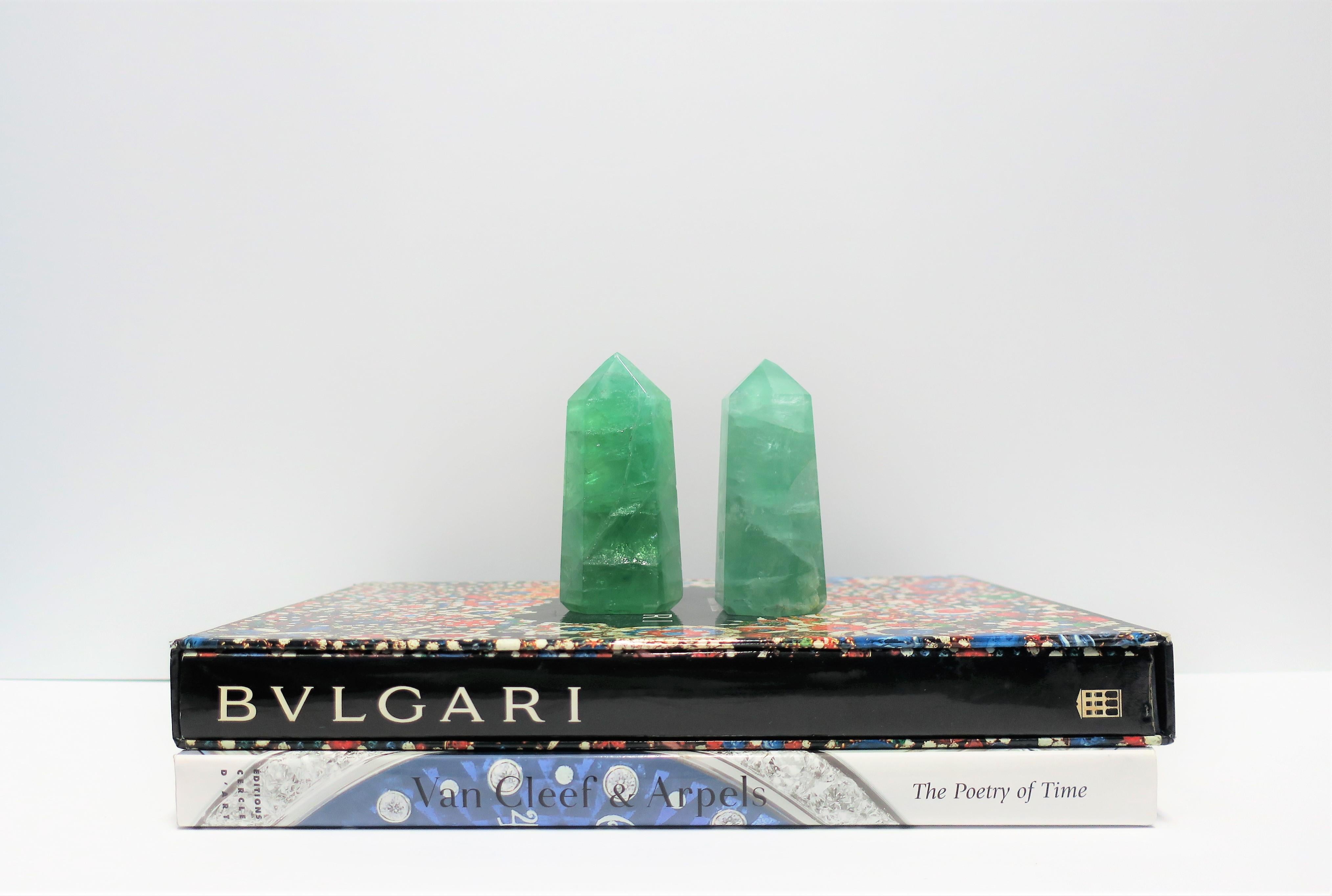 Polished Pair of Emerald Green Crystal Sculptures