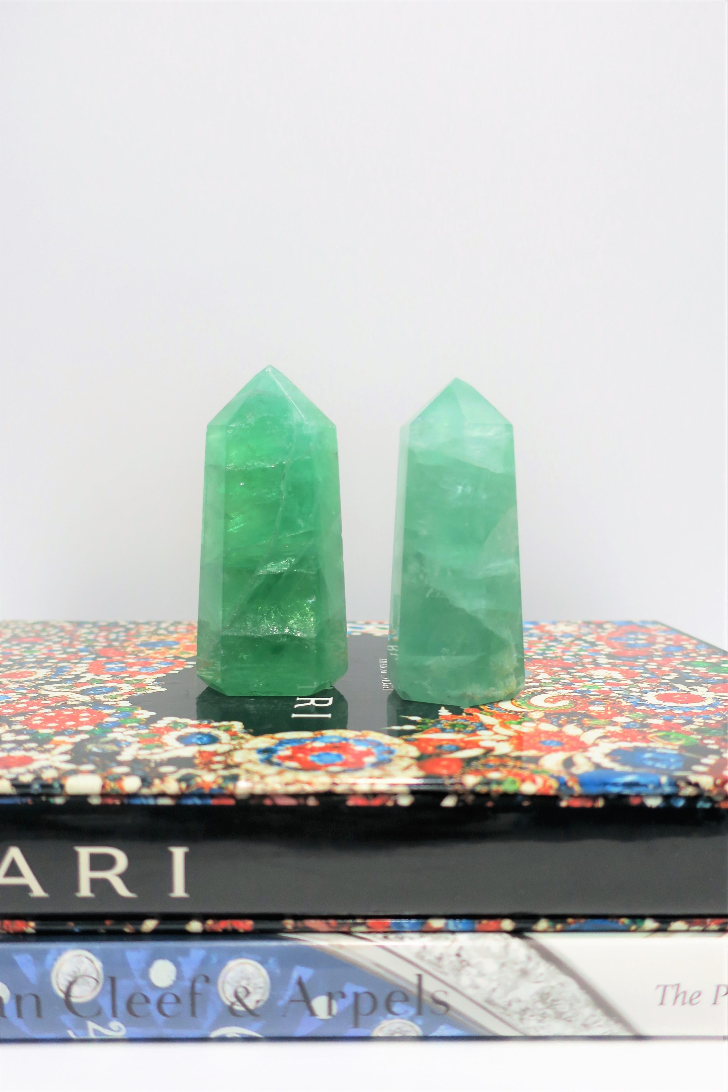 20th Century Pair of Emerald Green Crystal Sculptures