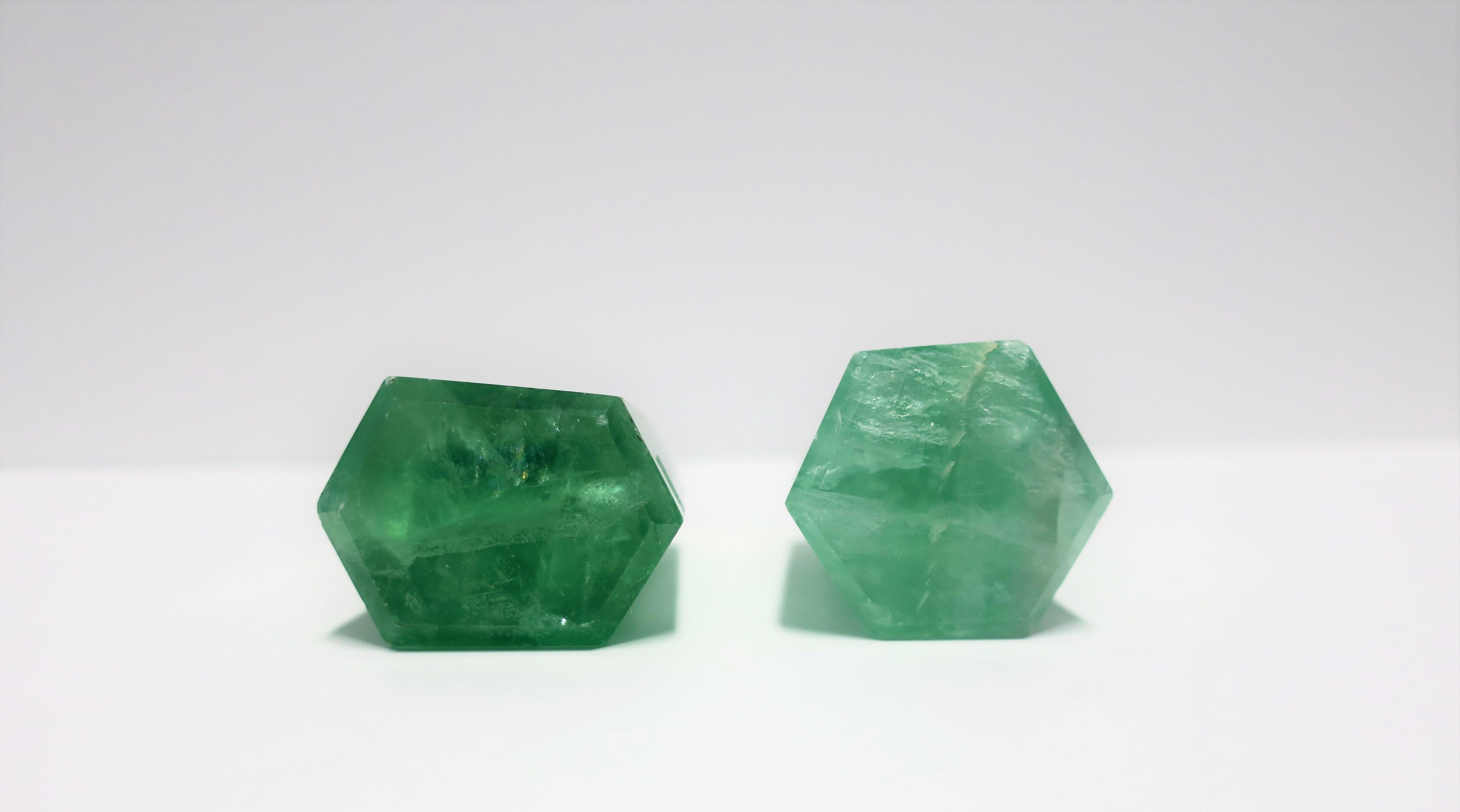 Quartz Pair of Emerald Green Crystal Sculptures