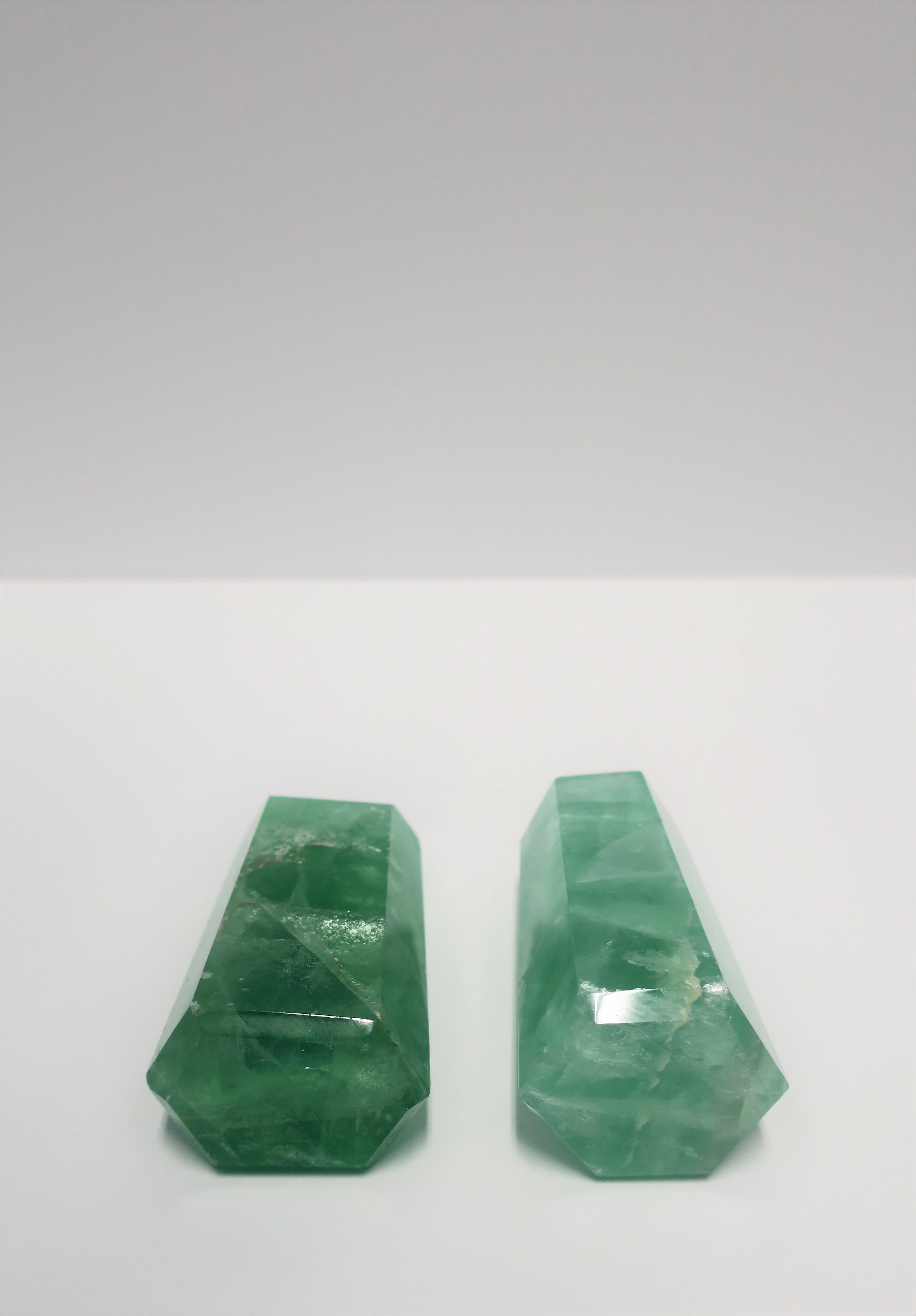 Pair of Emerald Green Crystal Sculptures 1