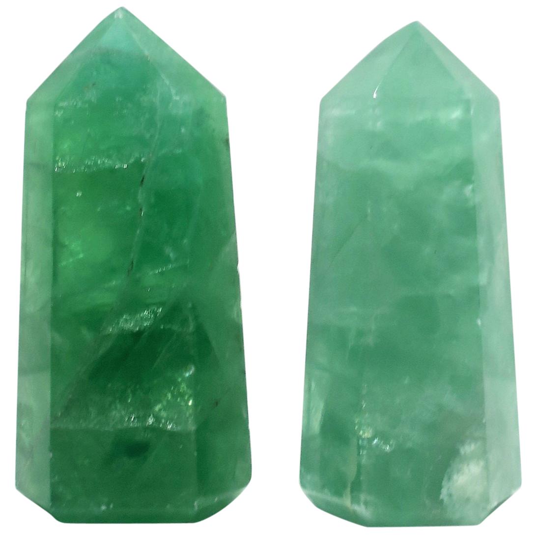 Pair of Emerald Green Crystal Sculptures
