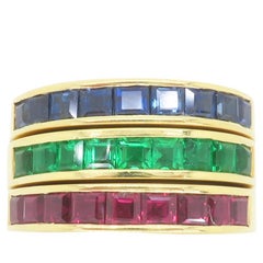 Set of Emerald, Ruby, Sapphire Bands Made in 18k Yellow Gold