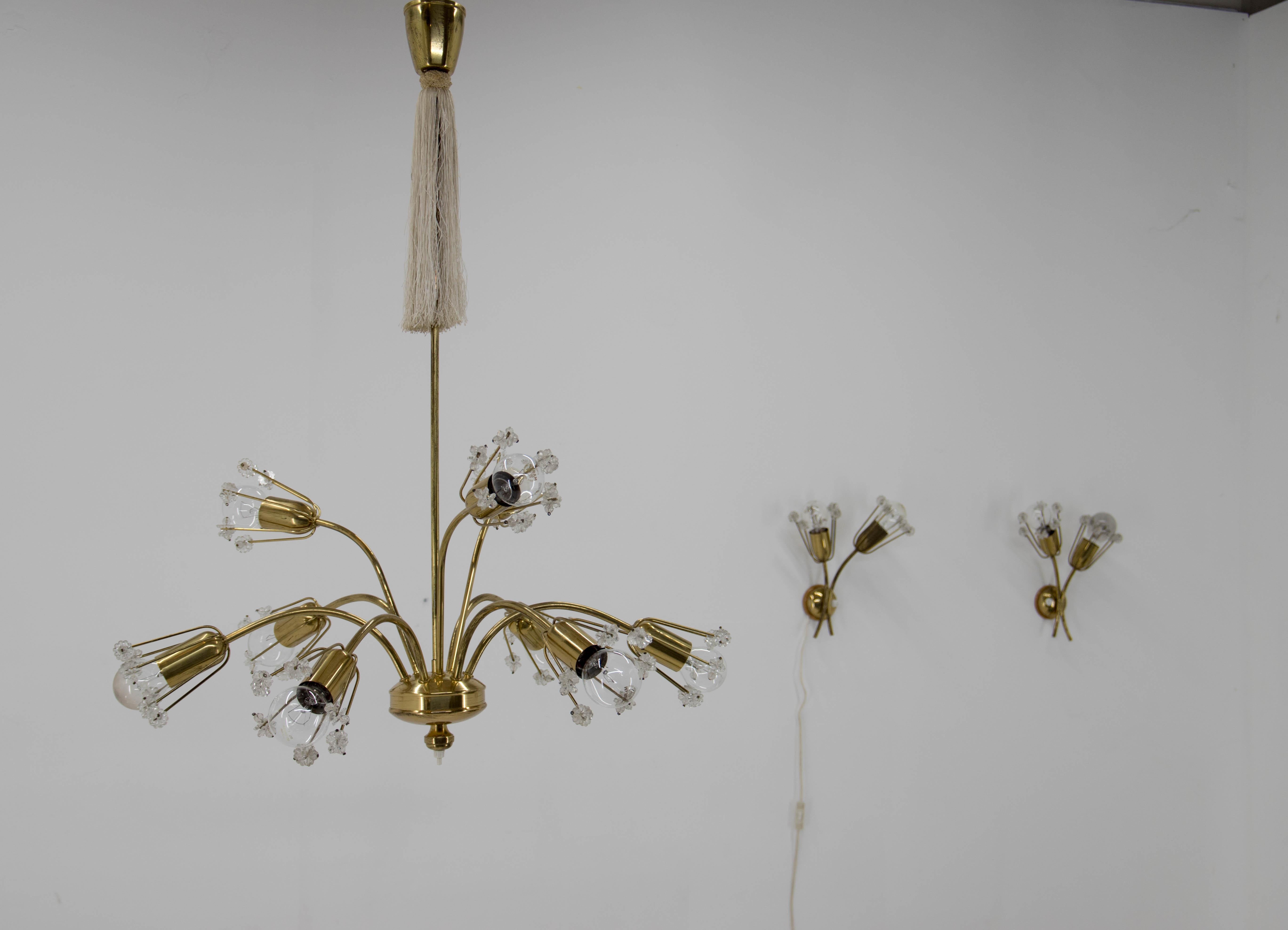 Mid-Century Modern Set of Emil Stejnar Chandelier and Two Wall Lamps, Austria, 1950s