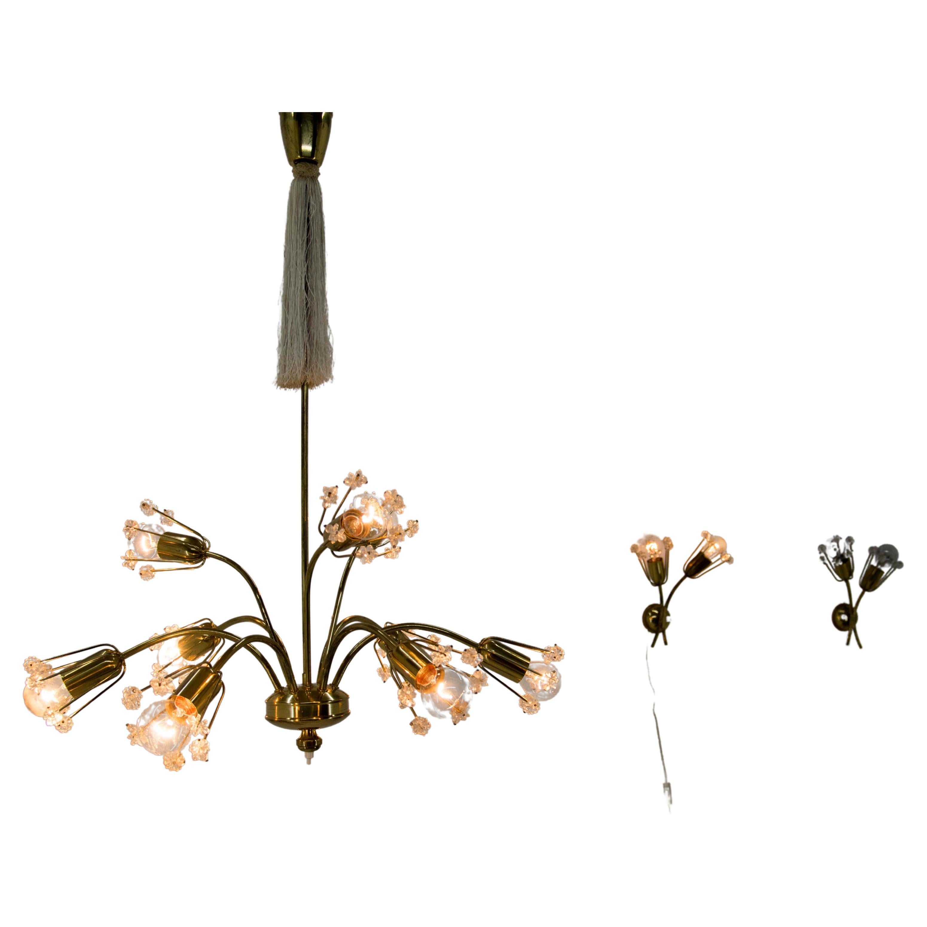 Set of Emil Stejnar Chandelier and Two Wall Lamps, Austria, 1950s For Sale