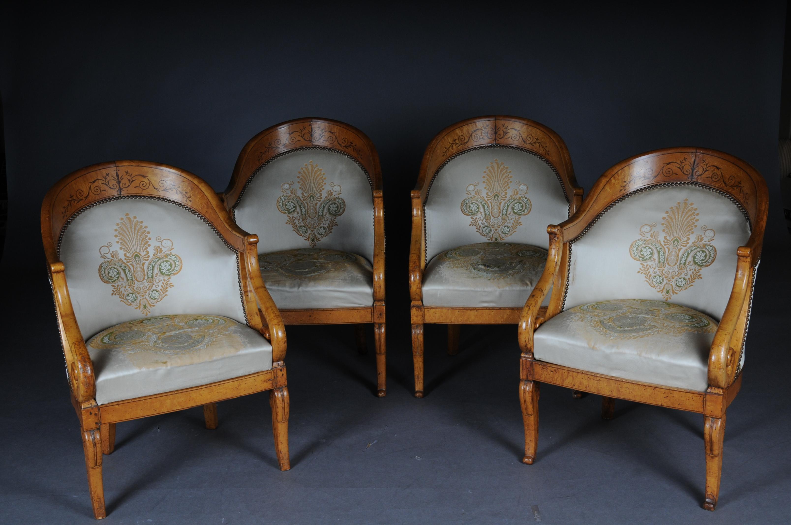 French Set of Empire Armchairs / Chairs, Maple Wood, Paris, 1825 For Sale