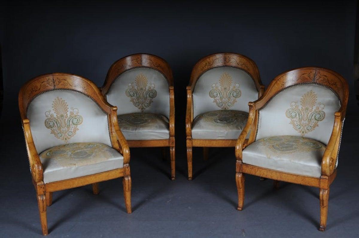 Français Ensemble de fauteuils/chaises Empire, bois d'érable, Paris, 1825 en vente