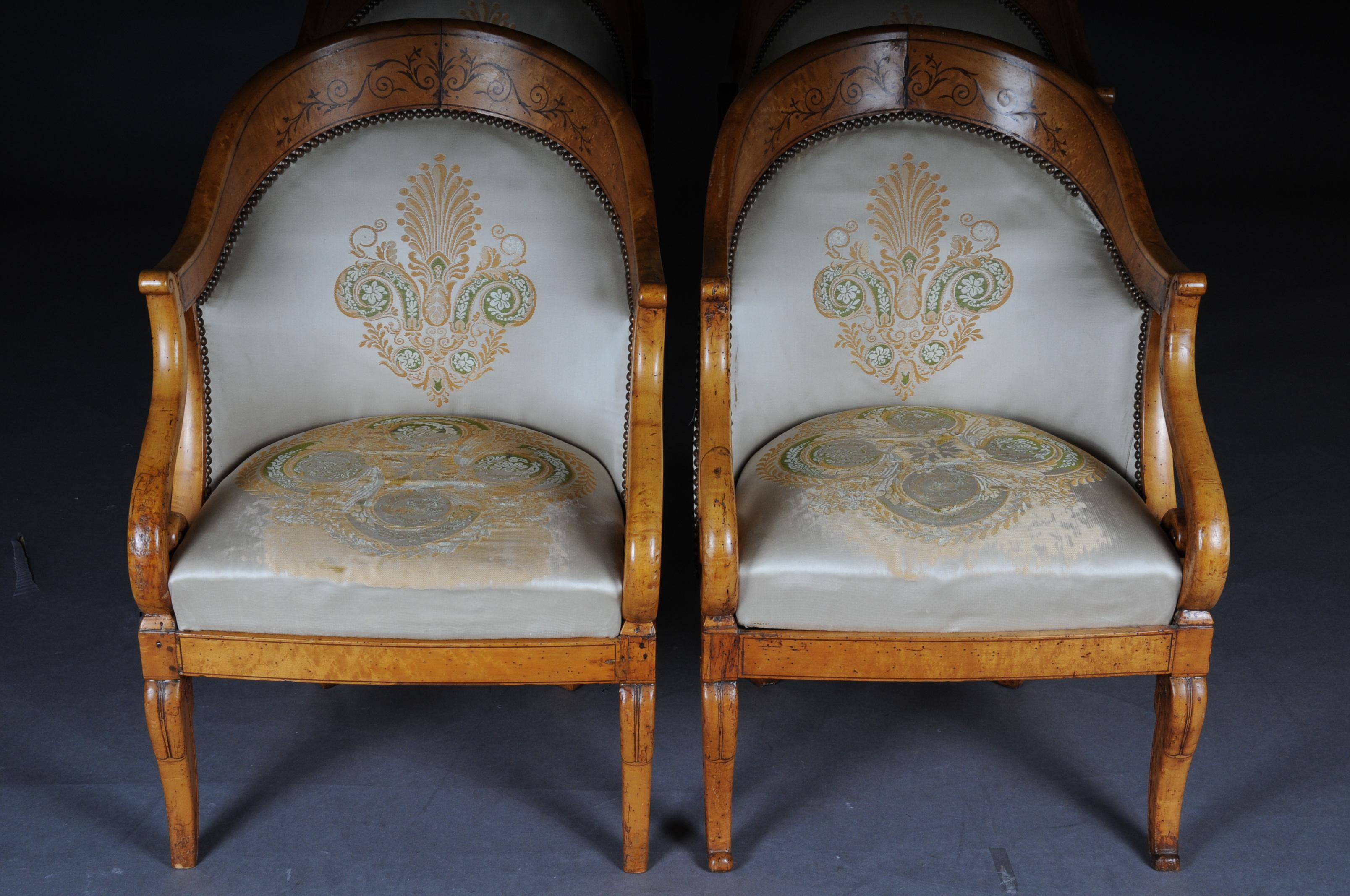 Hand-Carved Set of Empire Armchairs / Chairs, Maple Wood, Paris, 1825 For Sale