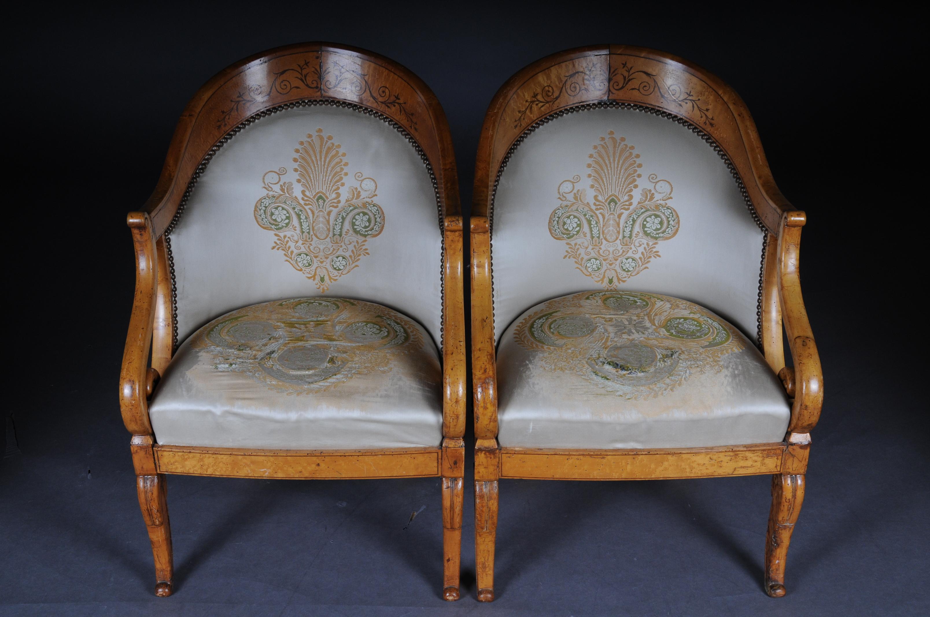 Set of Empire Armchairs / Chairs, Maple Wood, Paris, 1825 In Fair Condition For Sale In Berlin, DE