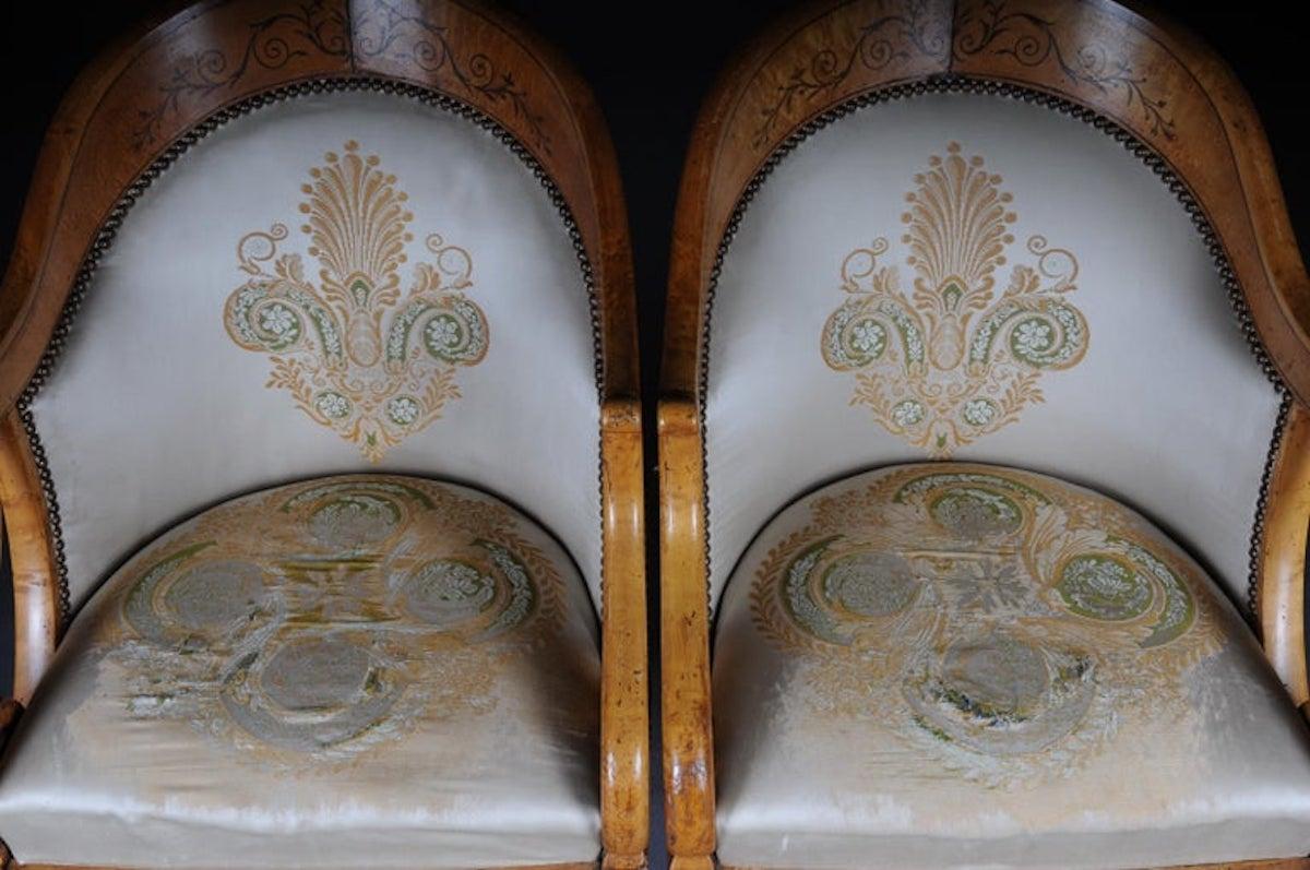 XIXe siècle Ensemble de fauteuils/chaises Empire, bois d'érable, Paris, 1825 en vente