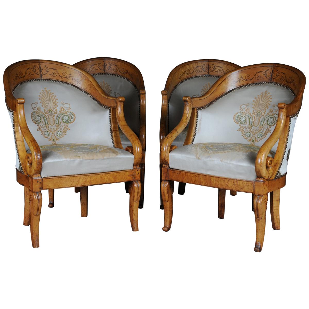 Set of Empire Armchairs / Chairs, Maple Wood, Paris, 1825