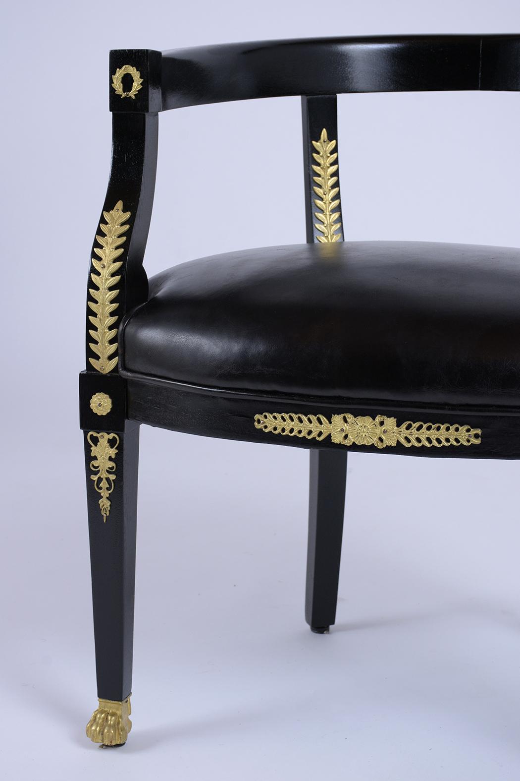 French Pair of Ebonized Barrel Back Chairs