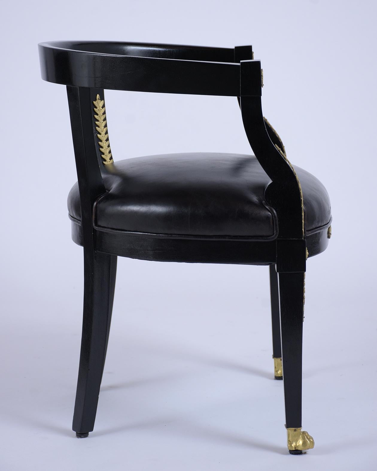 Brass Pair of Ebonized Barrel Back Chairs