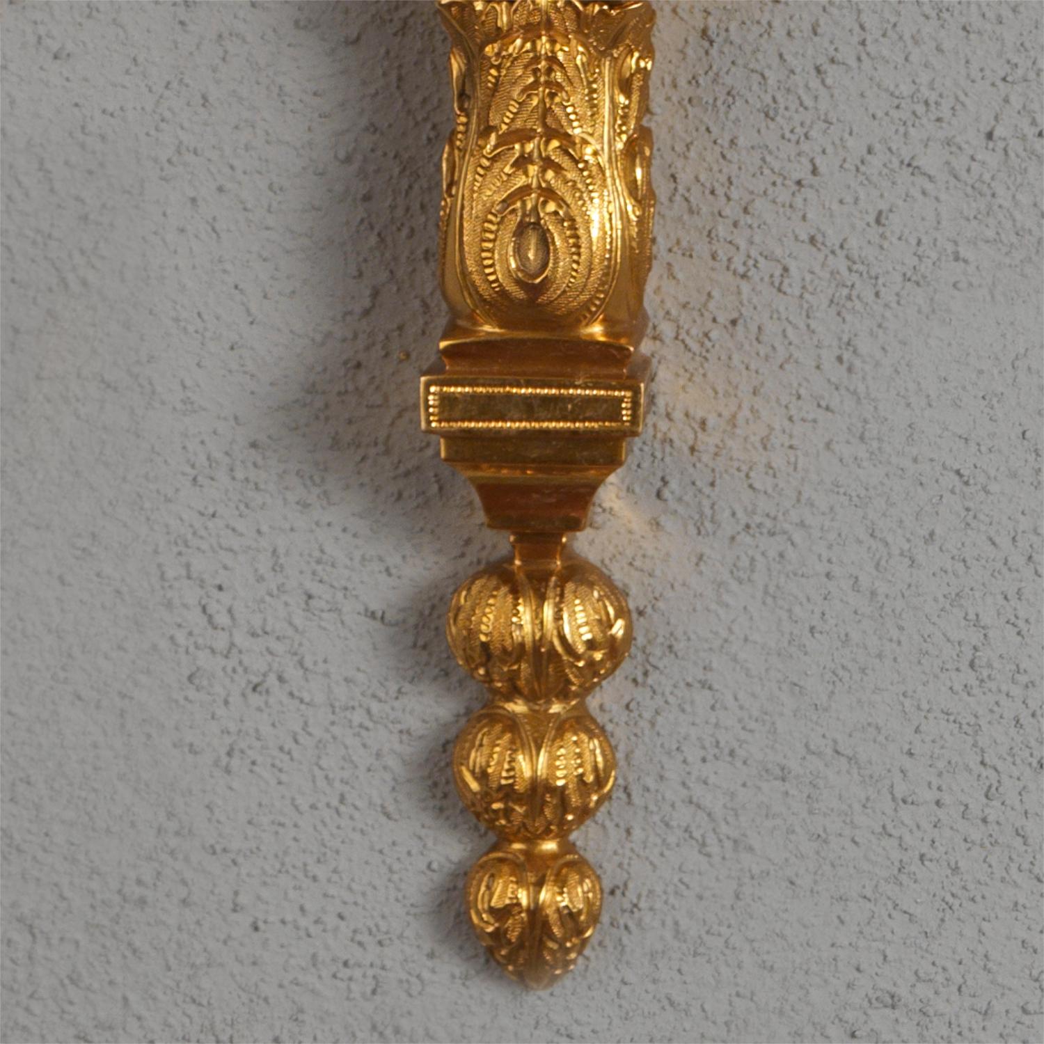 Hammered Set of Empire Style Gilt Bronze Wall Sconces by Gherardo Degli Albizzi For Sale