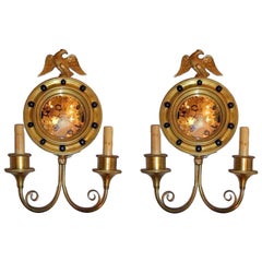Antique Set of Empire Style Mirrored Sconces, Sold Per Pair