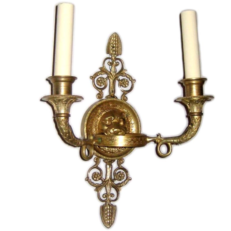 Bronze Set of Empire Style Sconces, Sold Per Pair For Sale
