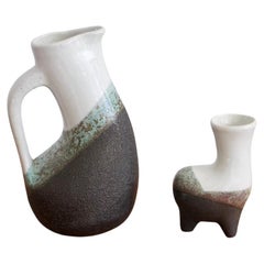 Vintage Set of Enameled Earthenware Jug and Vase by Gilbert Valentin