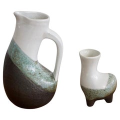 Set emaillierter Steingutkrug und Vase aus Steingut von Gilbert Valentin