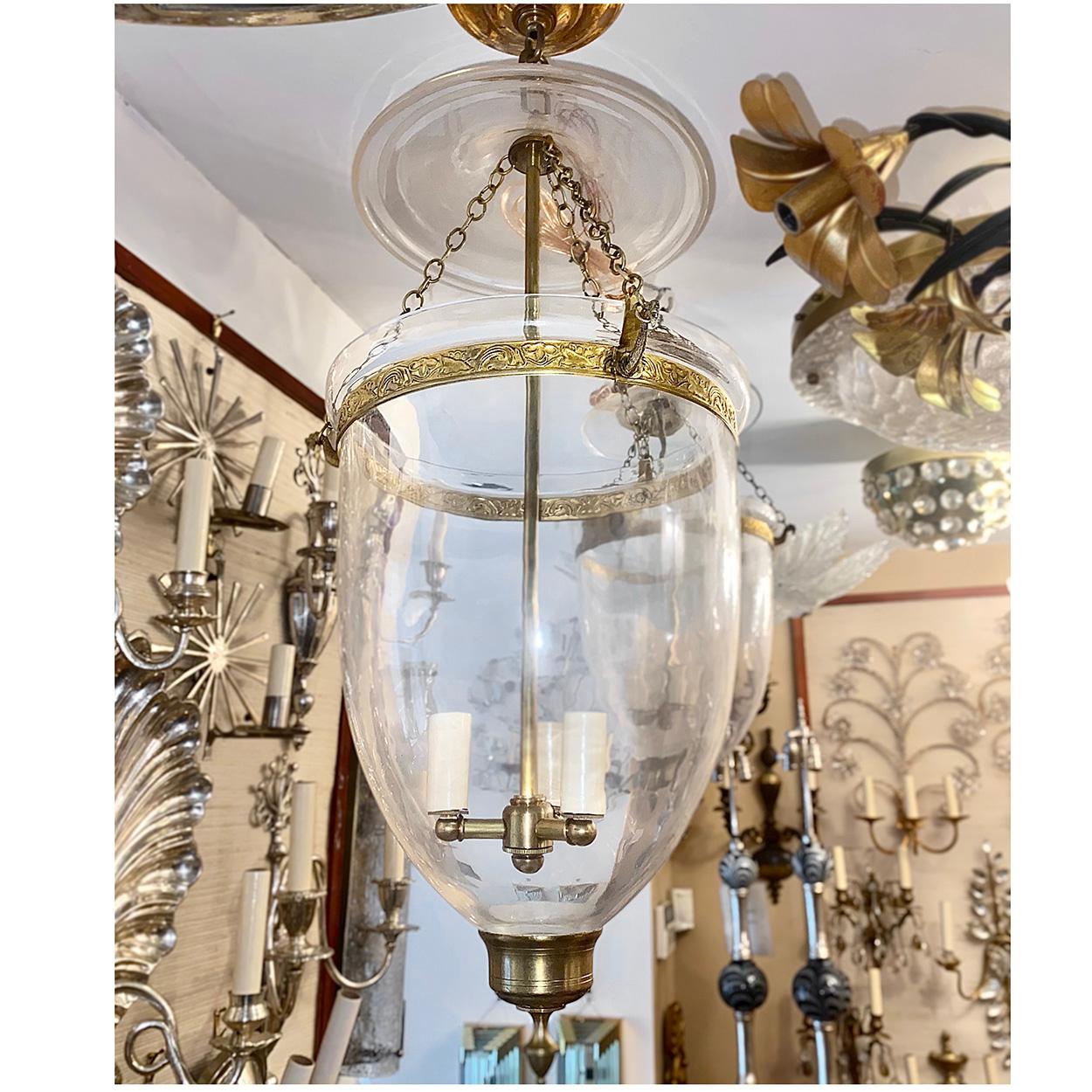 Early 20th Century Set of English Bell Jar Glass Lanterns, Sold Individually For Sale