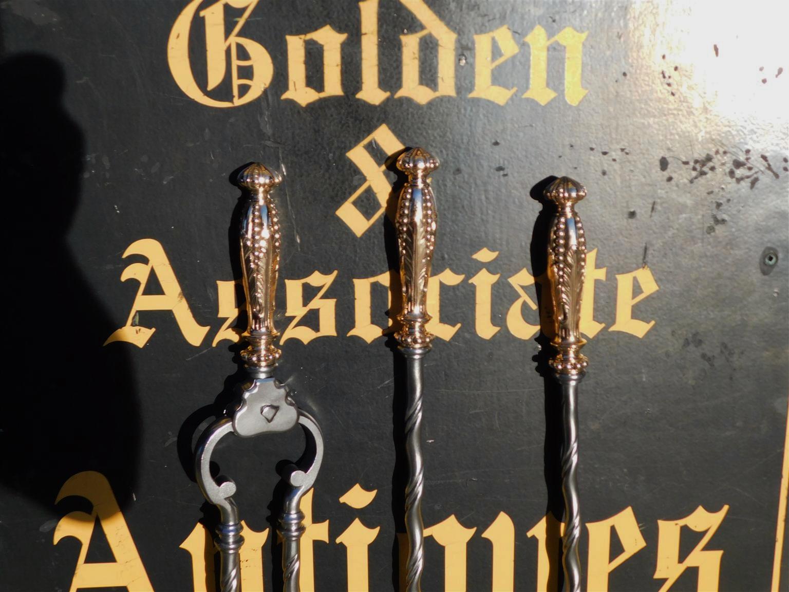 Set of English Brass and Polished Steel Pierced Foliage Fire Tools, Circa 1800 In Excellent Condition For Sale In Hollywood, SC