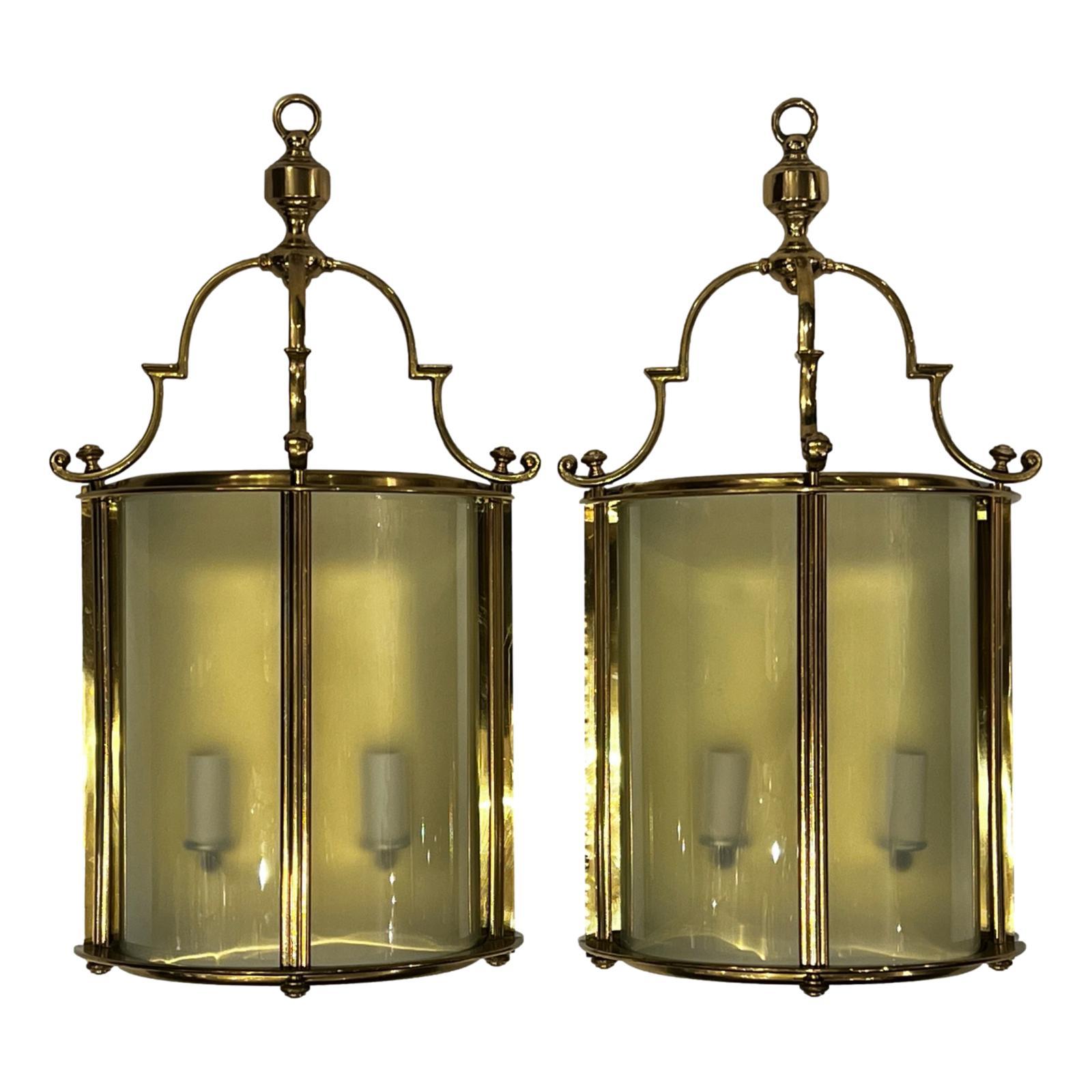 Pair of English Bronze Wall Lanterns For Sale 1
