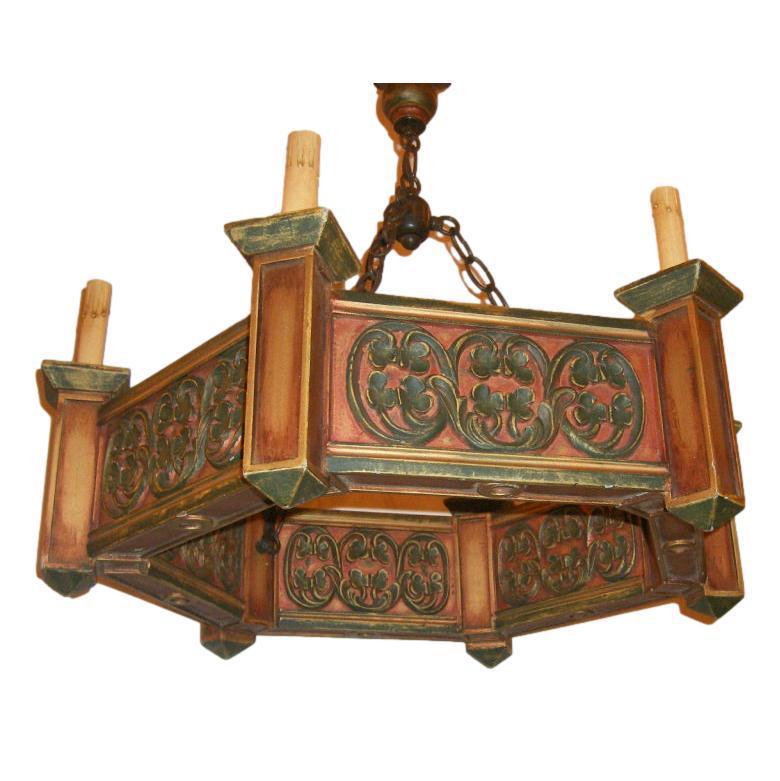 Set of English Carved and Painted Wood Chandeliers, Sold Individually In Good Condition For Sale In New York, NY