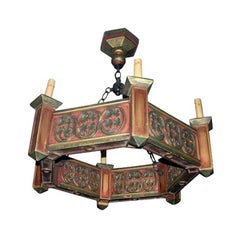 Vintage Set of English Carved and Painted Wood Chandeliers, Sold Individually