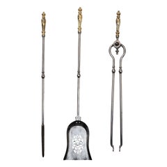 Antique Set of English George III Polished Steel and Brass Fire Irons, circa 1780