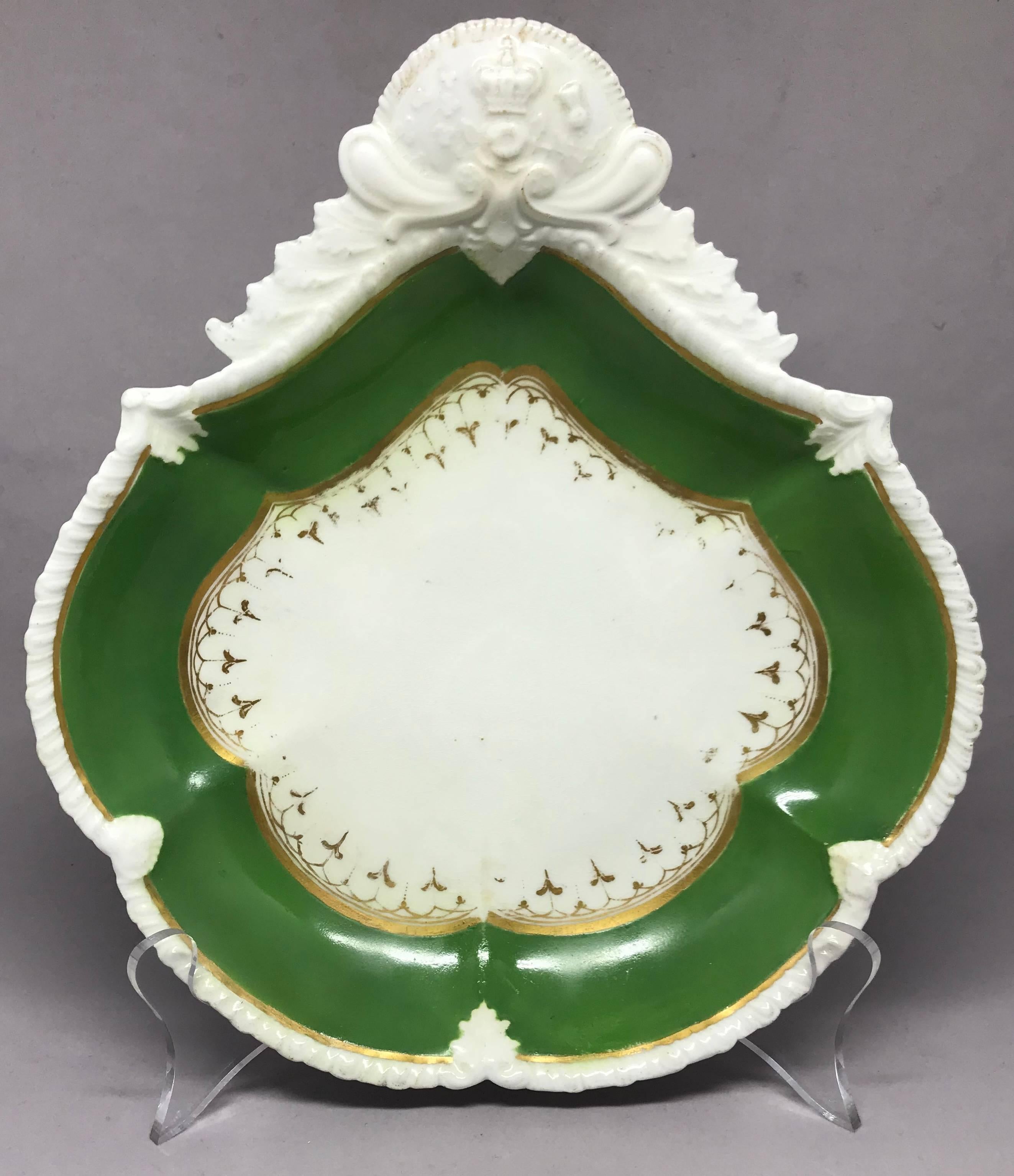 19th Century Set of English Green and Gilt Banded Serving Dishes For Sale