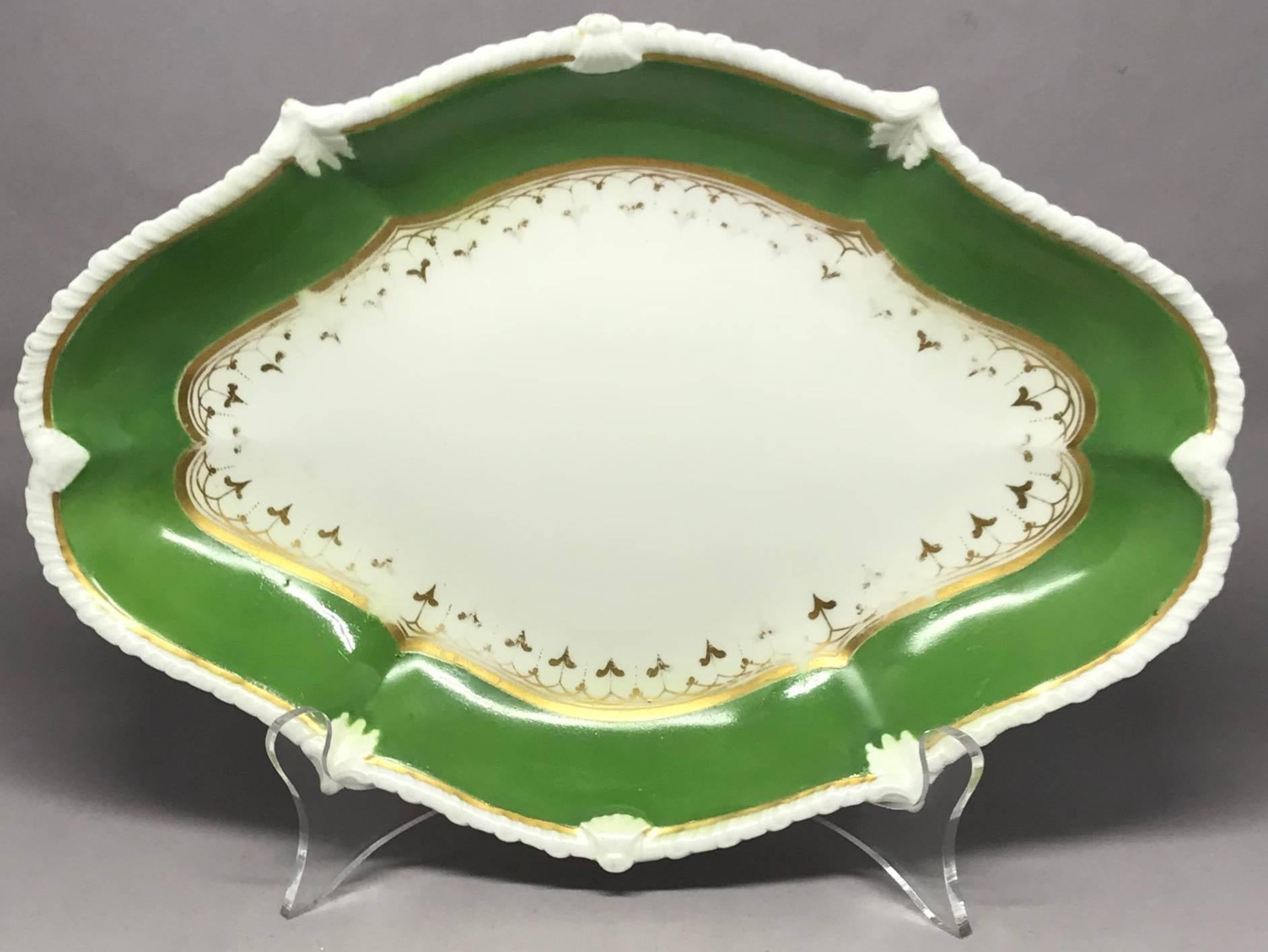 Porcelain Set of English Green and Gilt Banded Serving Dishes For Sale
