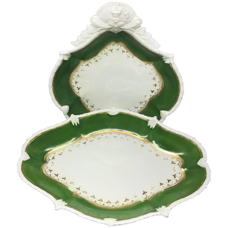 Set of English Green and Gilt Banded Serving Dishes For Sale at 1stDibs