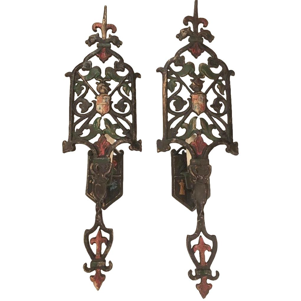 Cast Set of English Hammered Iron Sconces, Sold in Pairs For Sale