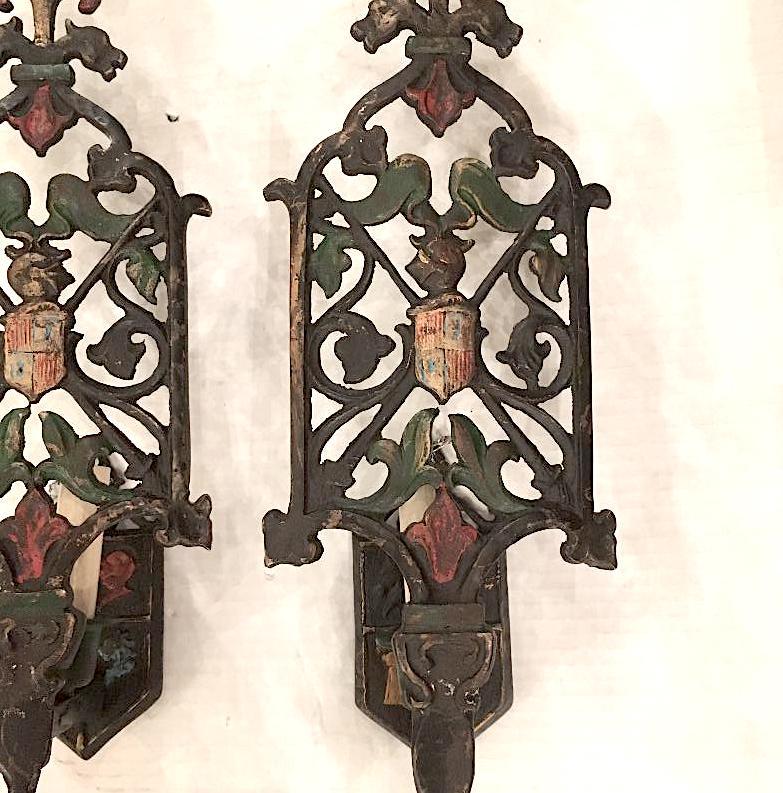 Early 20th Century Set of English Hammered Iron Sconces, Sold in Pairs For Sale