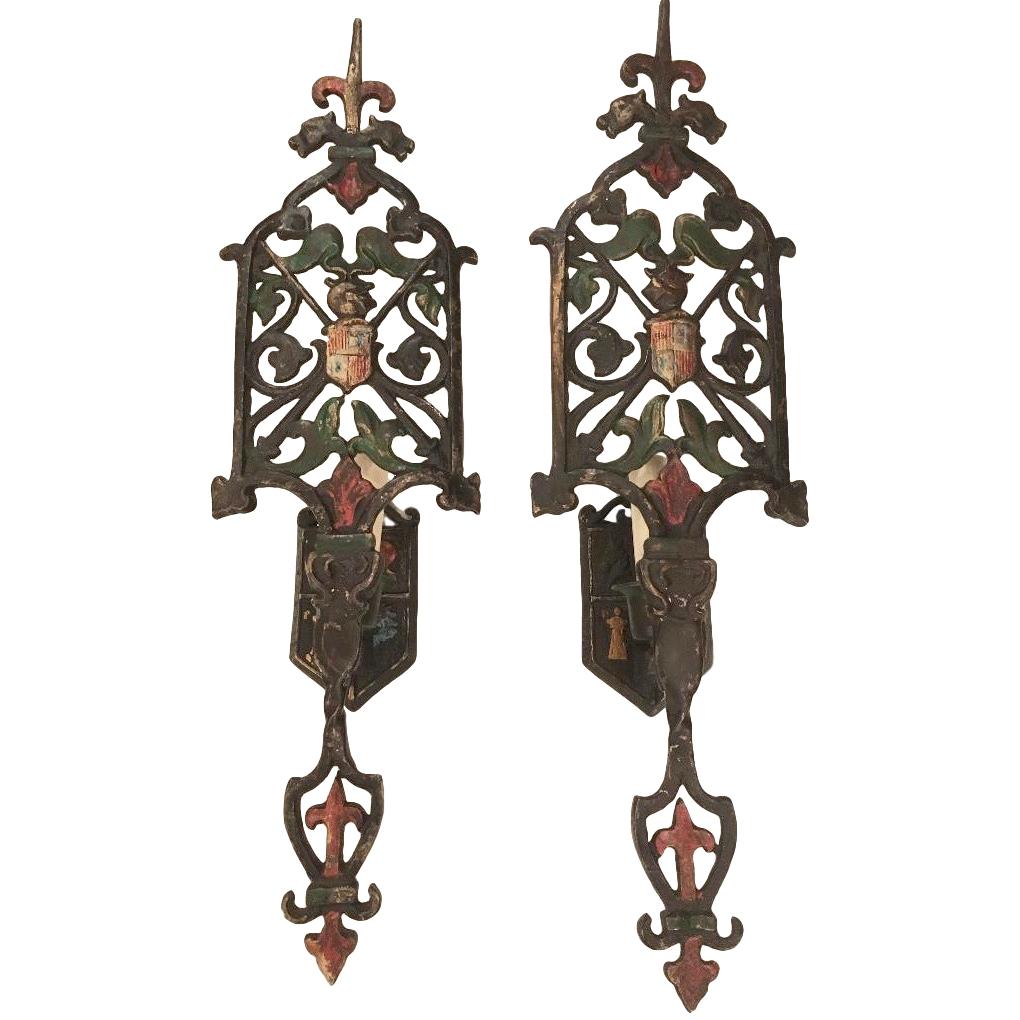 Set of English Hammered Iron Sconces, Sold in Pairs For Sale