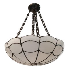 Set of English Leaded Glass Pendant Light Fixtures, Sold Individually