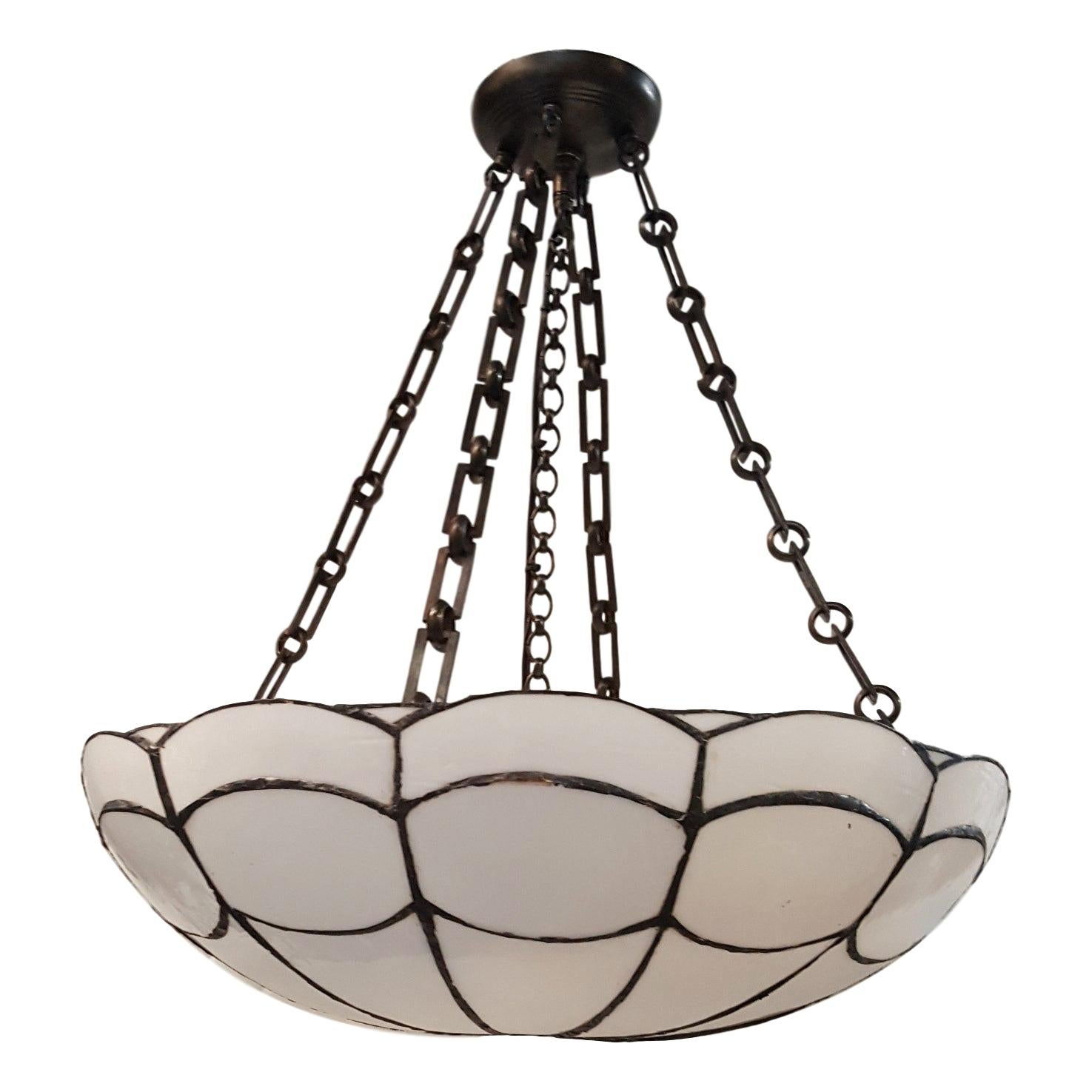 Set of English Leaded Glass Pendant Light Fixtures, Sold Individually