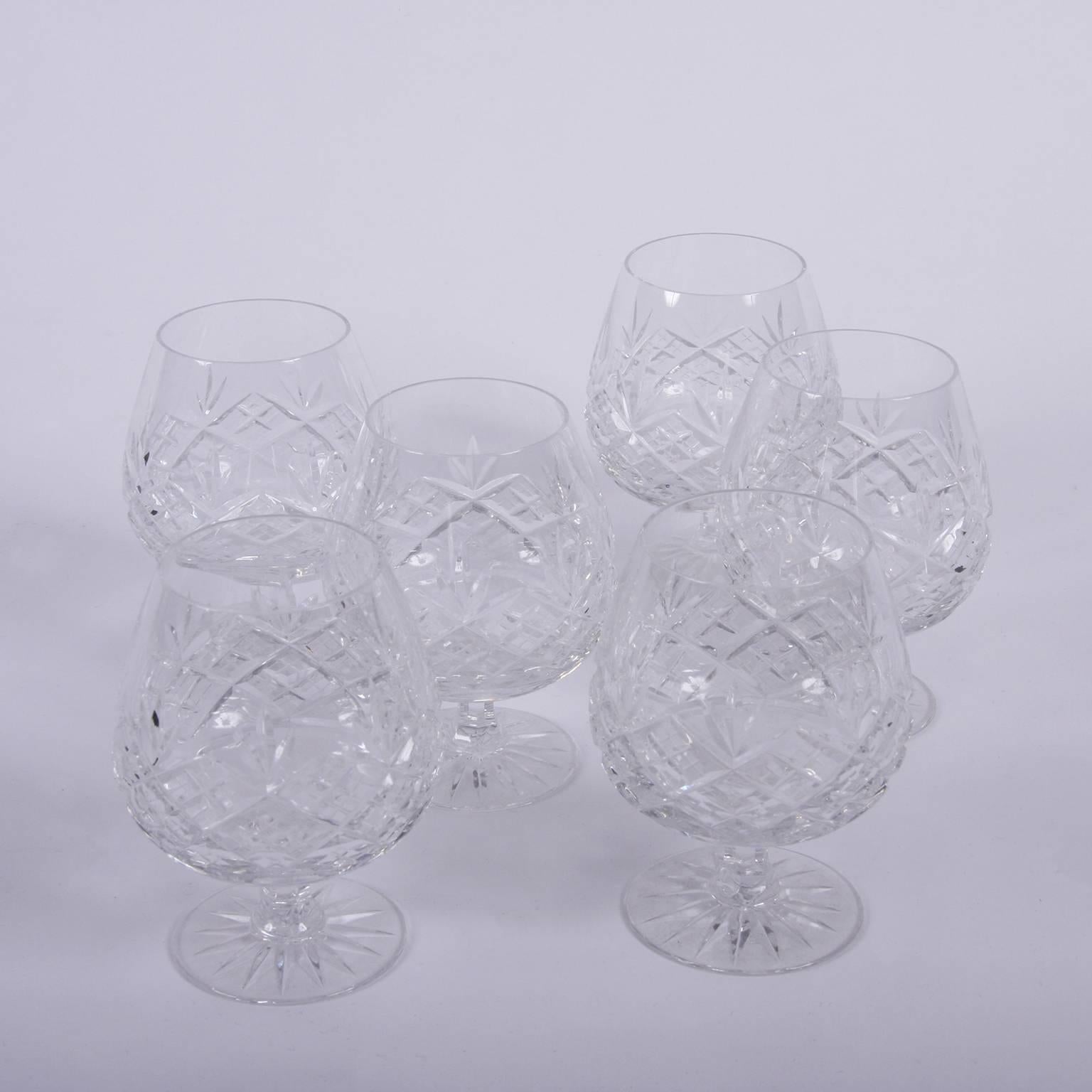 Set of English Mid-20th Century Cut Glass Brandy Glasses For Sale 3