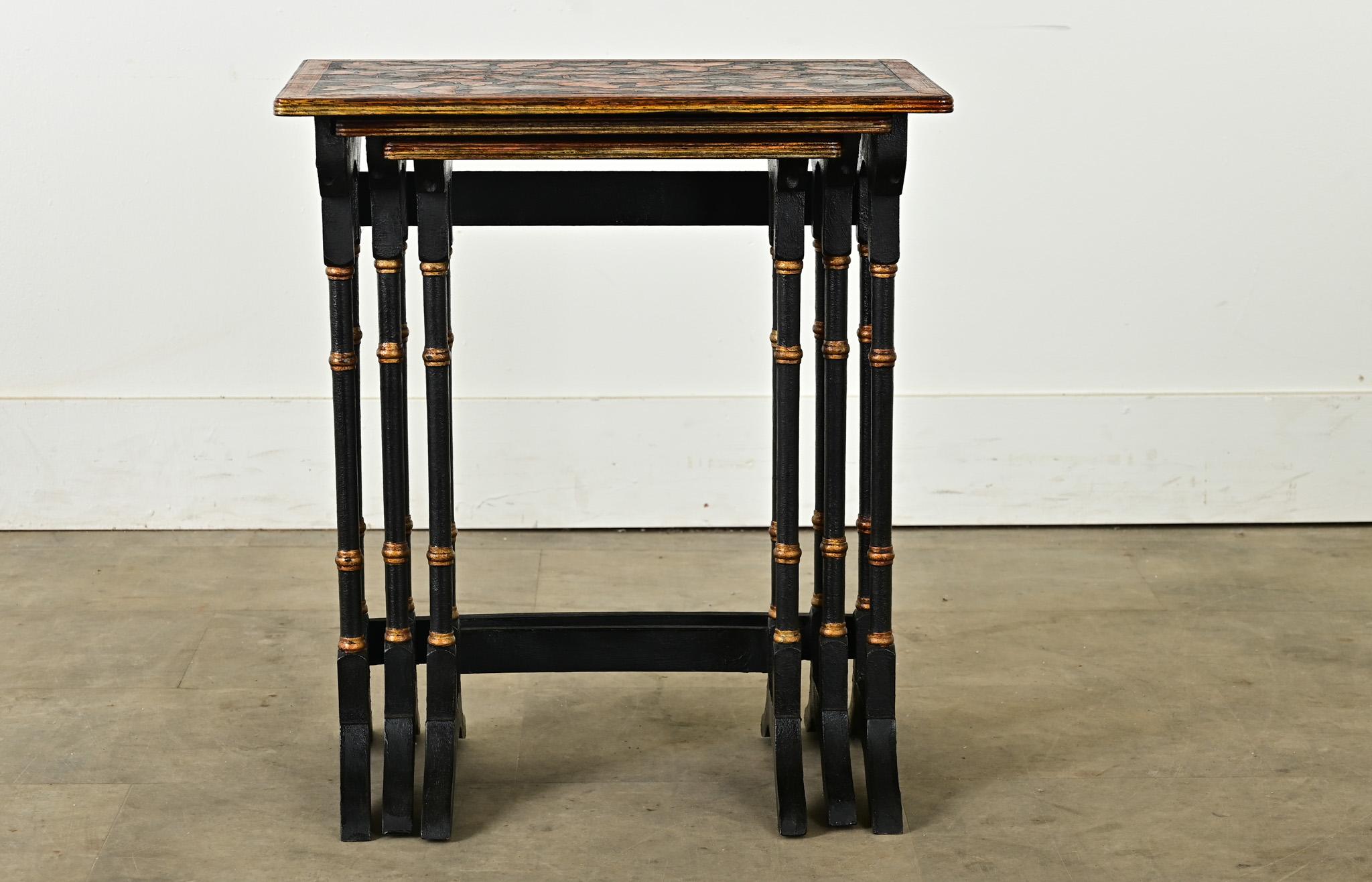 Edwardian Set of English Nesting Tables with Decoupage