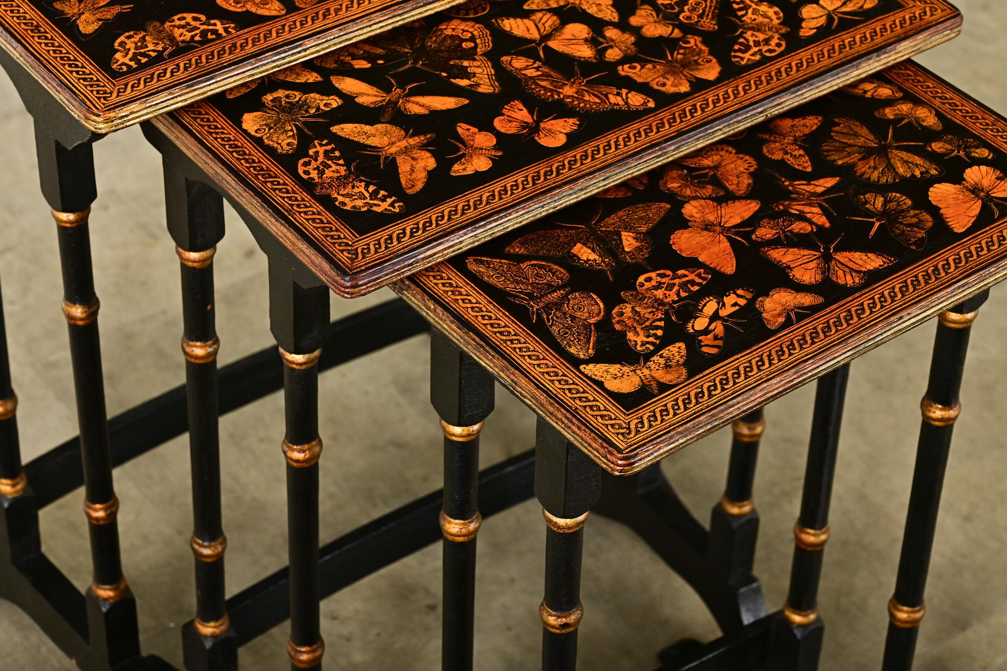 20th Century Set of English Nesting Tables with Decoupage