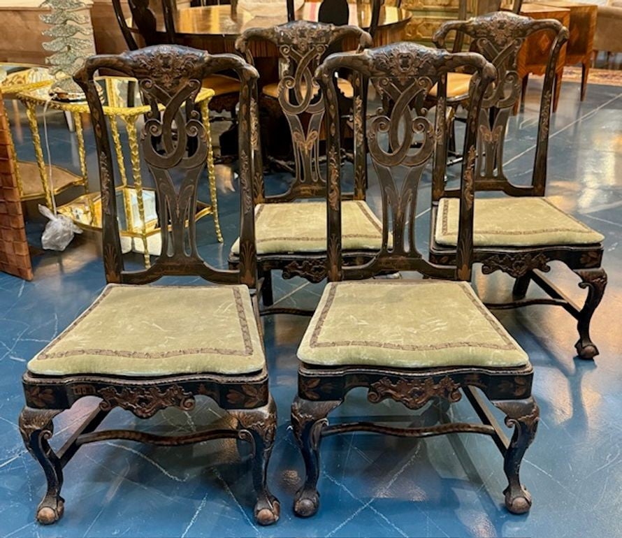 Set of English Queen Anne Chinoiserie Chairs For Sale