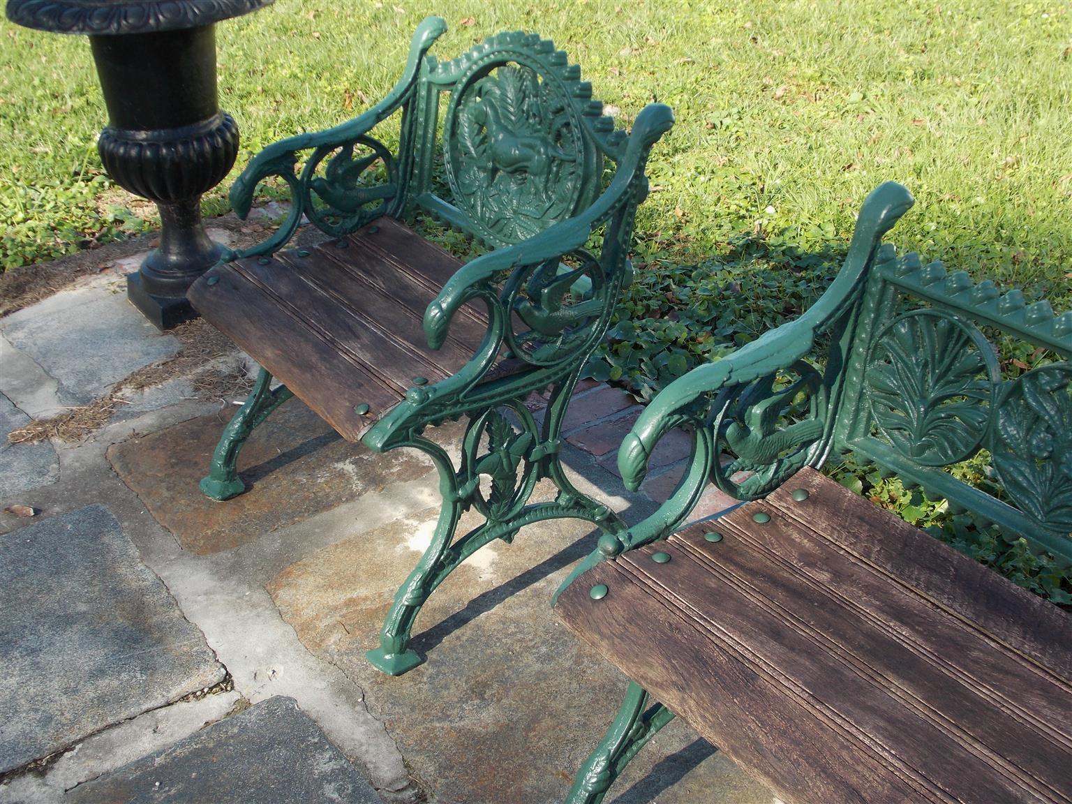 Asian Set of Three Cast Iron and Powered Coated Garden Benches, 20th Century 2
