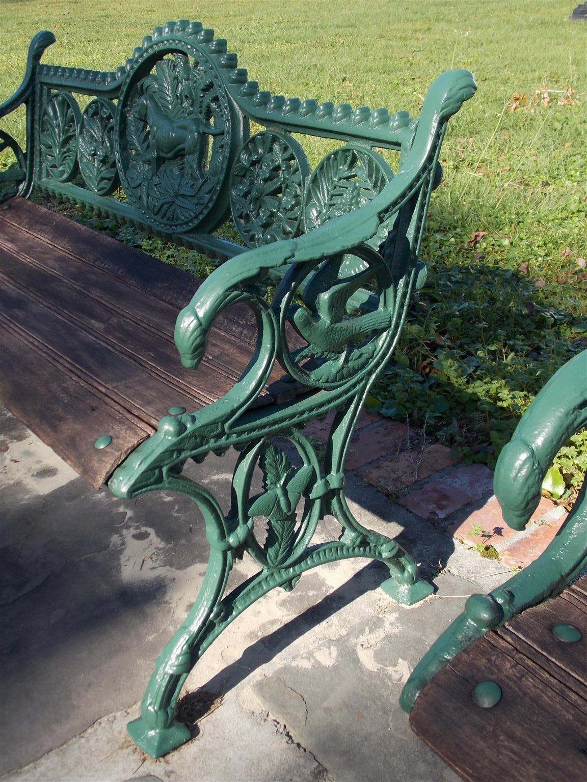 Asian Set of Three Cast Iron and Powered Coated Garden Benches, 20th Century 3
