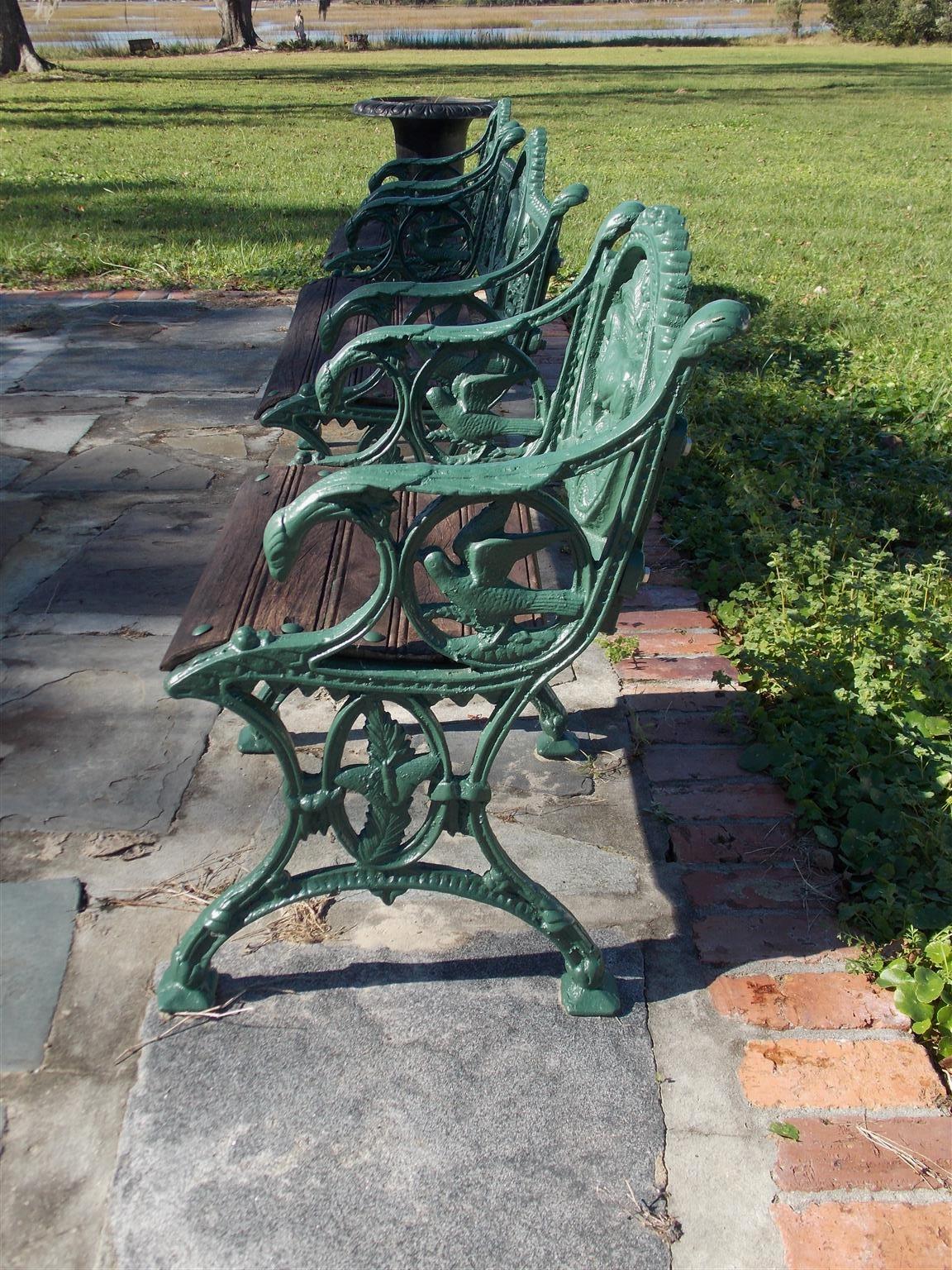 Asian Set of Three Cast Iron and Powered Coated Garden Benches, 20th Century 4