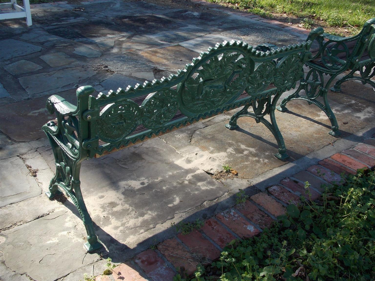 Asian Set of Three Cast Iron and Powered Coated Garden Benches, 20th Century 5
