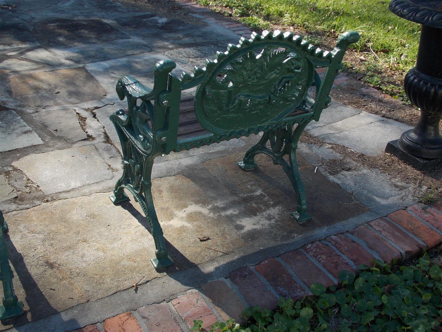 Asian Set of Three Cast Iron and Powered Coated Garden Benches, 20th Century 6