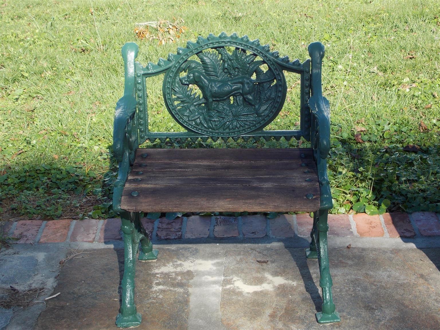 Anglo-Indian Asian Set of Three Cast Iron and Powered Coated Garden Benches, 20th Century