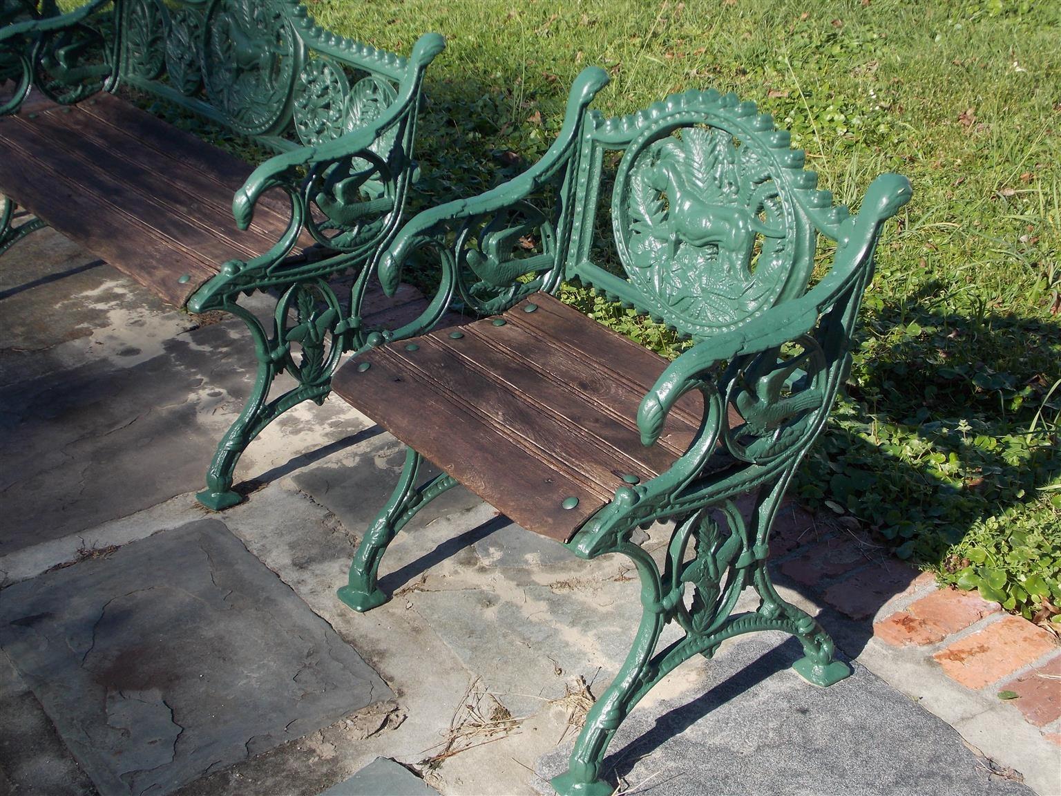 Asian Set of Three Cast Iron and Powered Coated Garden Benches, 20th Century In Excellent Condition In Hollywood, SC