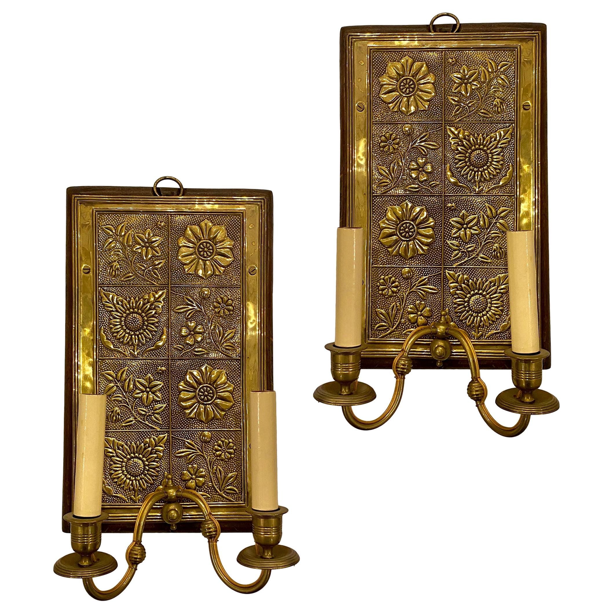 Set of English Repoussé Metal Sconces, Sold Per Pair