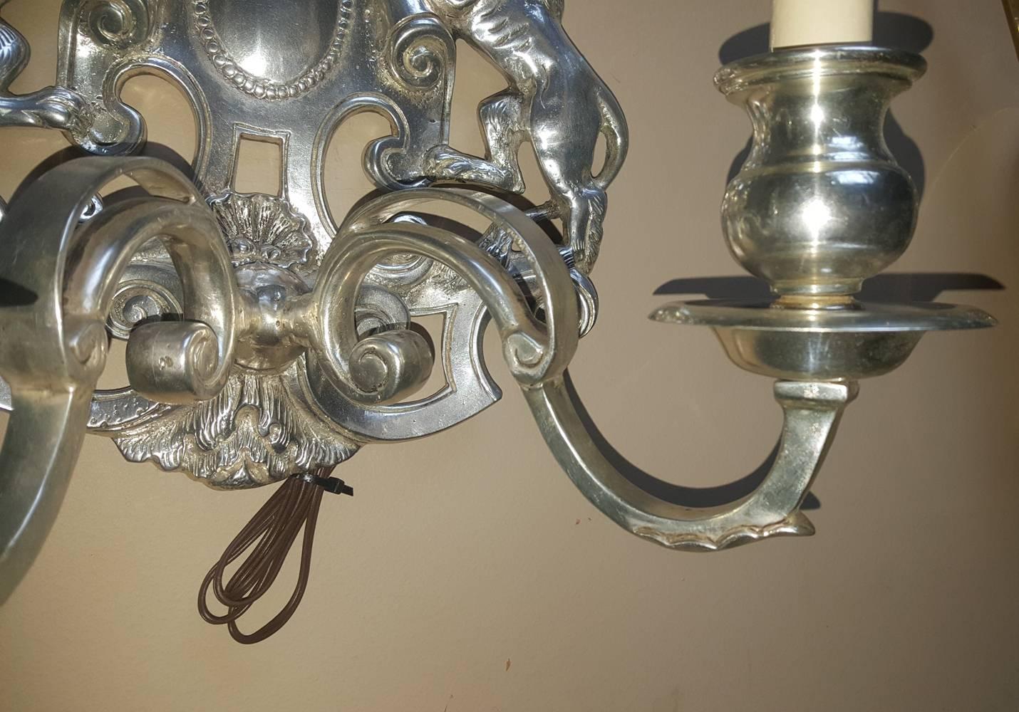 Metal Set of English Silver Plated Sconces, Sold in Pairs For Sale